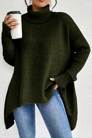 Solid Color High Collar Long Sleeve Loose Knitted Sweater