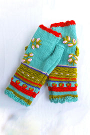 Flower Embroidered Knitted Warm Gloves