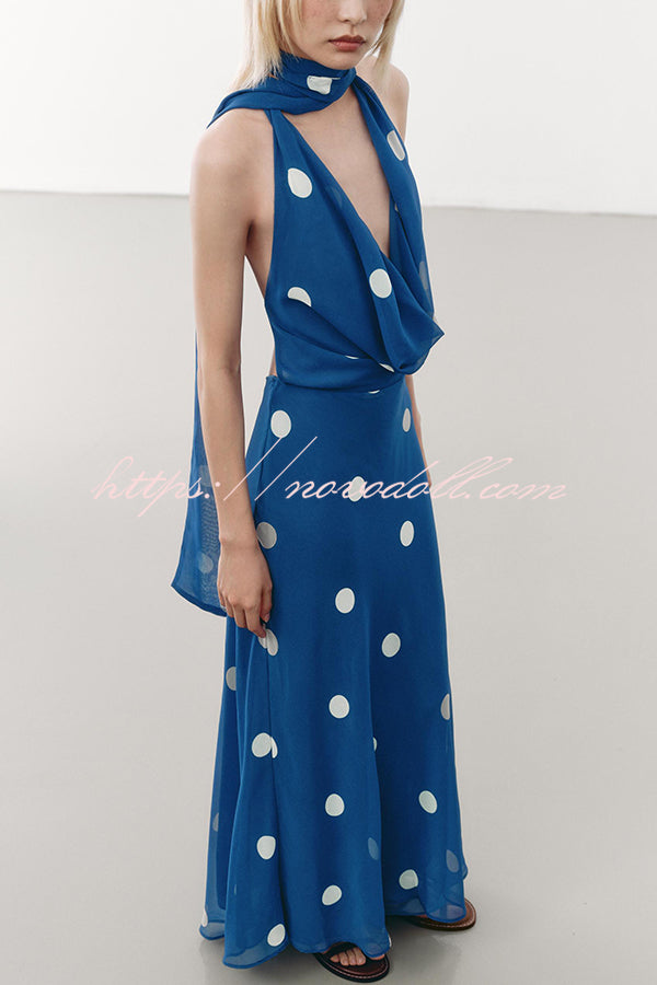 Fashion Polka Dot Print Sexy Halter Neck Backless Maxi Dress