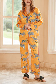 Yellow Zebra Print Home Long-sleeved Two-piece Set