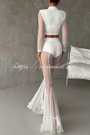 Deep Chic Mesh High Rise Elastic Waist Fishtail Stretch Pants