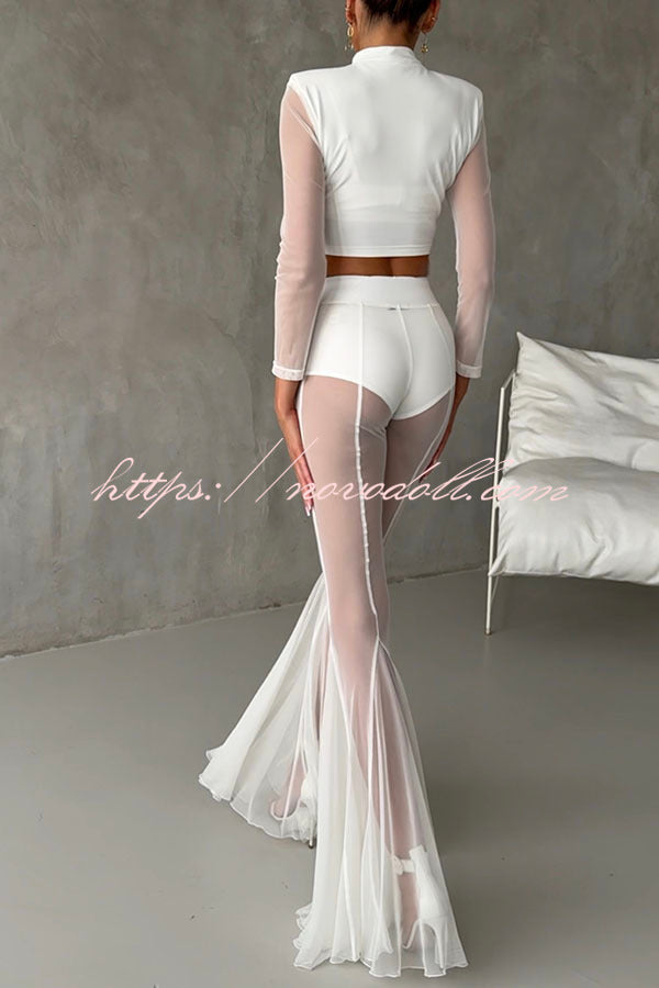 Deep Chic Mesh High Rise Elastic Waist Fishtail Stretch Pants
