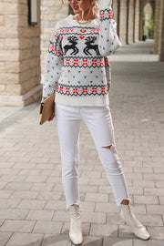 Christmas Elk Round Neck Long Sleeve Loose Knitted Sweater