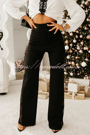 Joelie High Rise Elastic Waistband Side Lace Patchwork Flare Pants