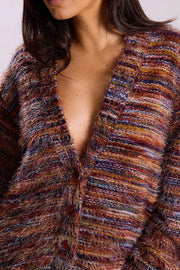 Fashionable Mixed Color Loose V-neck Casual Knit Cardigan