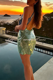 Fashion Sexy Sequined Backless Halter Neck Slim Fit Mini Dress
