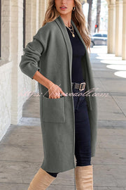 Solid Color Long-sleeved Casual Loose Pocket Mid-length Cardigan