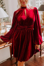 Solid Color Velvet Sexy Hollow Waist Long Sleeve Mini Dress
