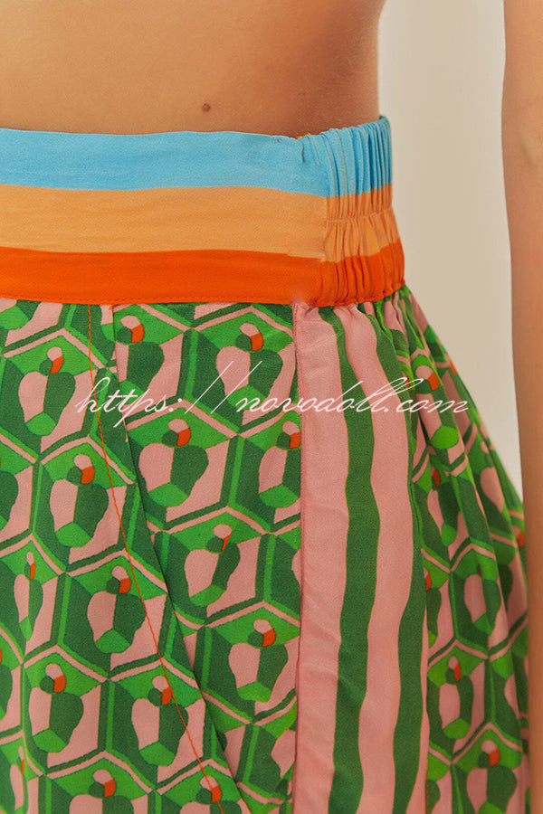 Brazil's Joyful Spirit Colorful Unique Print Elastic Waist Pocketed Loose Bloomer Pants