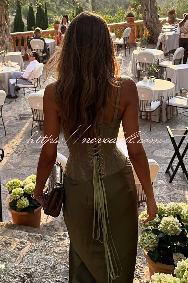In A Fairytale Lace Corset Back Lace-up Slip Stretch Bodysuit