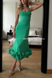 Dreamy and Romantic Ruched Bust Cloud Shape Hem Slip Midi Dress