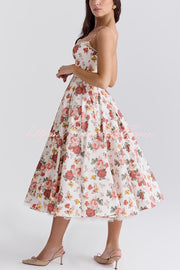 Fairy Tale Gorgeous Italian Rose Print Tulle Pocketed Slip Midi Dress