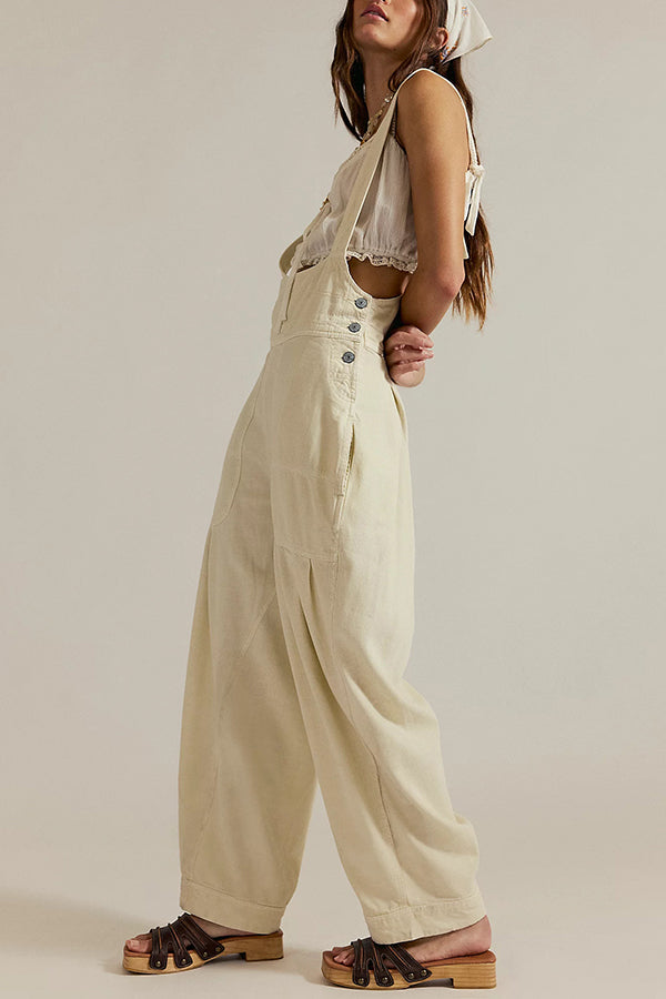 Fashionable Casual Side Pocket Button Loose Denim Overalls