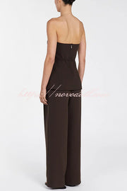 Retro Style Lace-up Tube Top and Casual Pocket Straight Pants Set