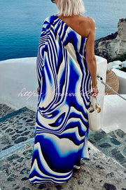 Sirinda Unique Printed Cutout One-shoulder Holiday-style Loose Maxi Dress