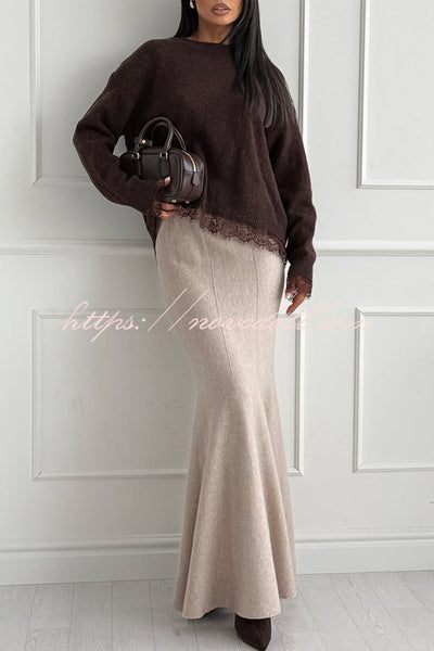 Caitlin Knit Stretch Fabric High Waist Fishtail Casual Maxi Skirt