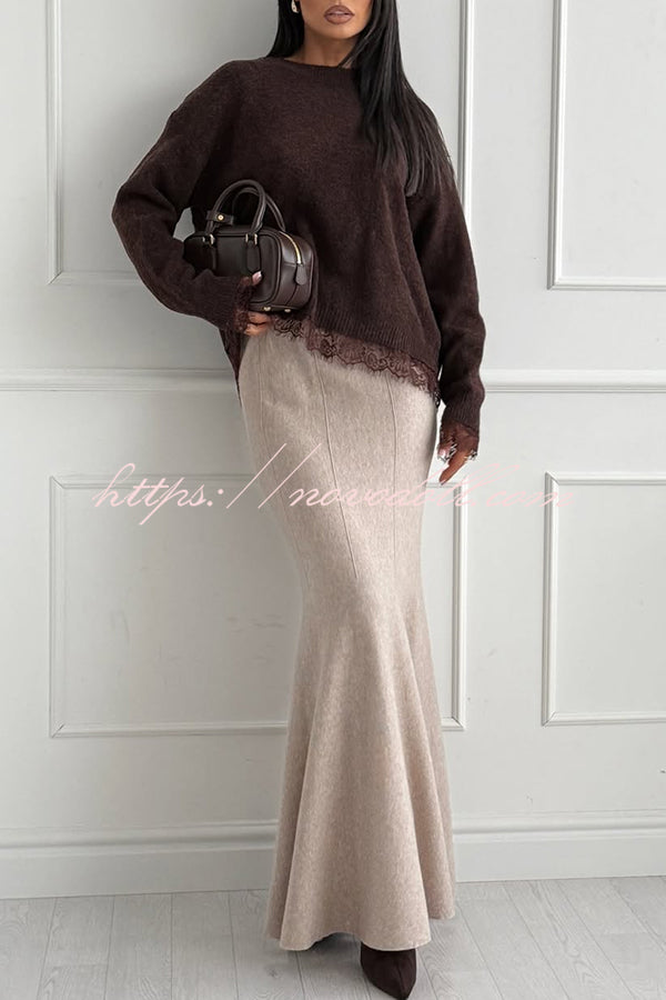 Caitlin Knit Stretch Fabric High Waist Fishtail Casual Maxi Skirt