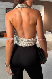 Dazzling Night Sequin Halter Cowl Neck Backless Tank