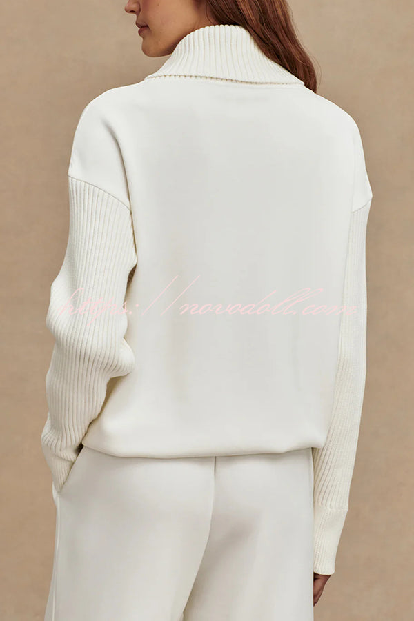 Morning Coffee Walks Ribbed Turtleneck Long Sleeve Sweatshirt and Elastic Waist Pocketed Loose Pants Set