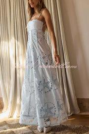Simona Embroidered Starfish Pattern Backless Tie-up Slip Maxi Dress