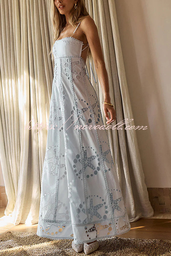Simona Embroidered Starfish Pattern Backless Tie-up Slip Maxi Dress