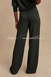 Barker High-Neck Long Sleeve Side Zipper Sweatshirt and Elastic Waist Pocketed Loose Pants Set