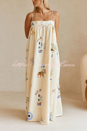 Linen Blend Sling Backless Loose Holiday Maxi Dress