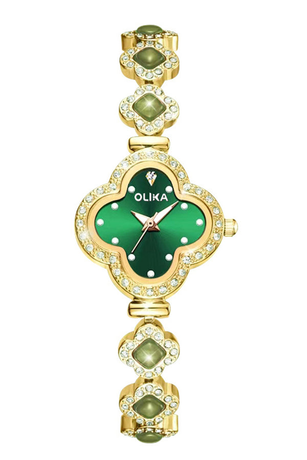 Fashion Four Leaf Clover Chalcedony Jewelry Quartz Watch