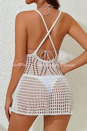 Sexy Backless Camisole Knitted Beach Cover Up Mini Dress