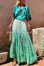 Elina Tie Dye Gradient Flower Drawstring Elastic Waist Maxi Skirt