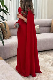 Solid Color Elegant Single Long Sleeve Ribbon Slim Maxi Dress