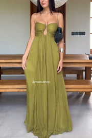 Soft and Elegant Metal Hollow Design Back Smocked A-line Slip Maxi Dress