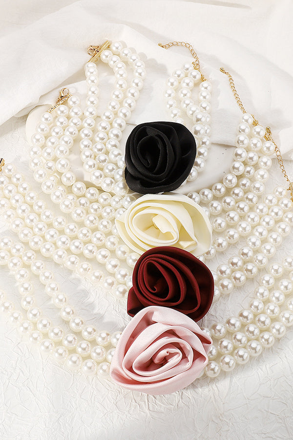 Retro Romantic Hepburn Style Pearl Rose Necklace