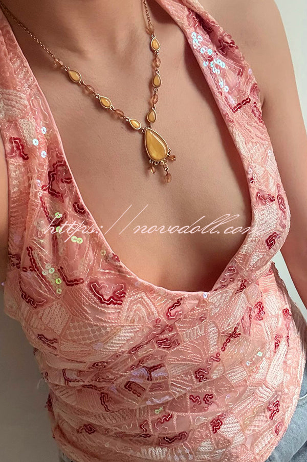 Fashion Sequined Casual V-neck Backless Slim Vest
