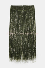 Stylish Sequined Tassel Elegant Midi Skirt