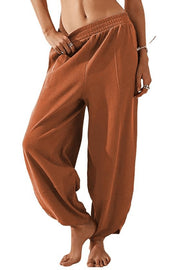 Solid Color Casual Elastic Waistband Wide-leg Pants