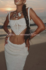 Sumui Hollow Crochet Knit Braid Detail V-shaped Hem Crop Vacation Tank
