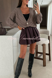 Fashion Hollow Knitted V-neck Button Loose Cardigan