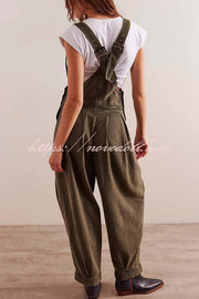 Fashionable Casual Side Pocket Button Loose Denim Overalls