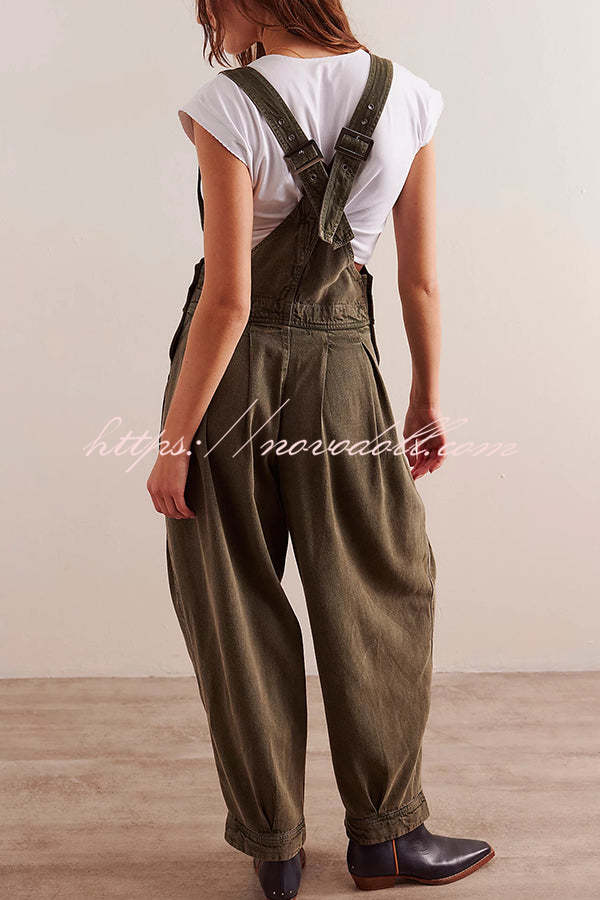 Fashionable Casual Side Pocket Button Loose Denim Overalls