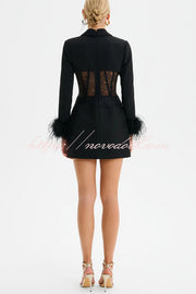 GIA Lace Corset Waist Feather Sleeve Structured Lapel Blazer Mini Dress