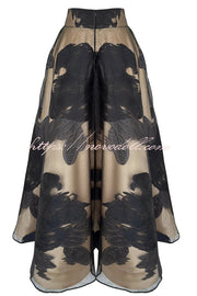 Chic Celebration Tulle Floral Pattern Jacquard High Rise Flared Maxi Skirt
