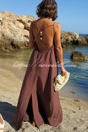 Sunny Beach Straps Unique Beaded Detail Backless Slit Maxi Dress