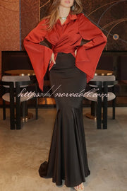 Jenny Satin High Rise Elastic Waist Flare Maxi Skirt