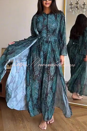 Unique Print One-piece Swimsuit and Cardigan and High Rise Pants Three-piece Set