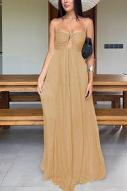 Soft and Elegant Metal Hollow Design Back Smocked A-line Slip Maxi Dress