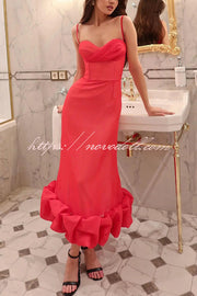 Dreamy and Romantic Ruched Bust Cloud Shape Hem Slip Midi Dress