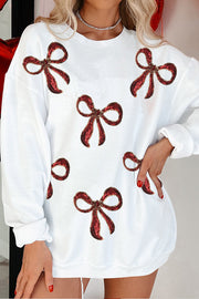 Christmas Red Bow Sequin Loose Casual Long-sleeved Sweatshirt