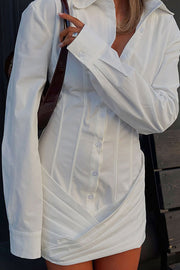 Fashion Long-sleeved Elegant Pleated Slim-fit Mini Dress