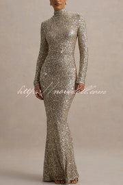 Galaxy Premium Sequin Turtle Neck Long Sleeve Maxi Dress
